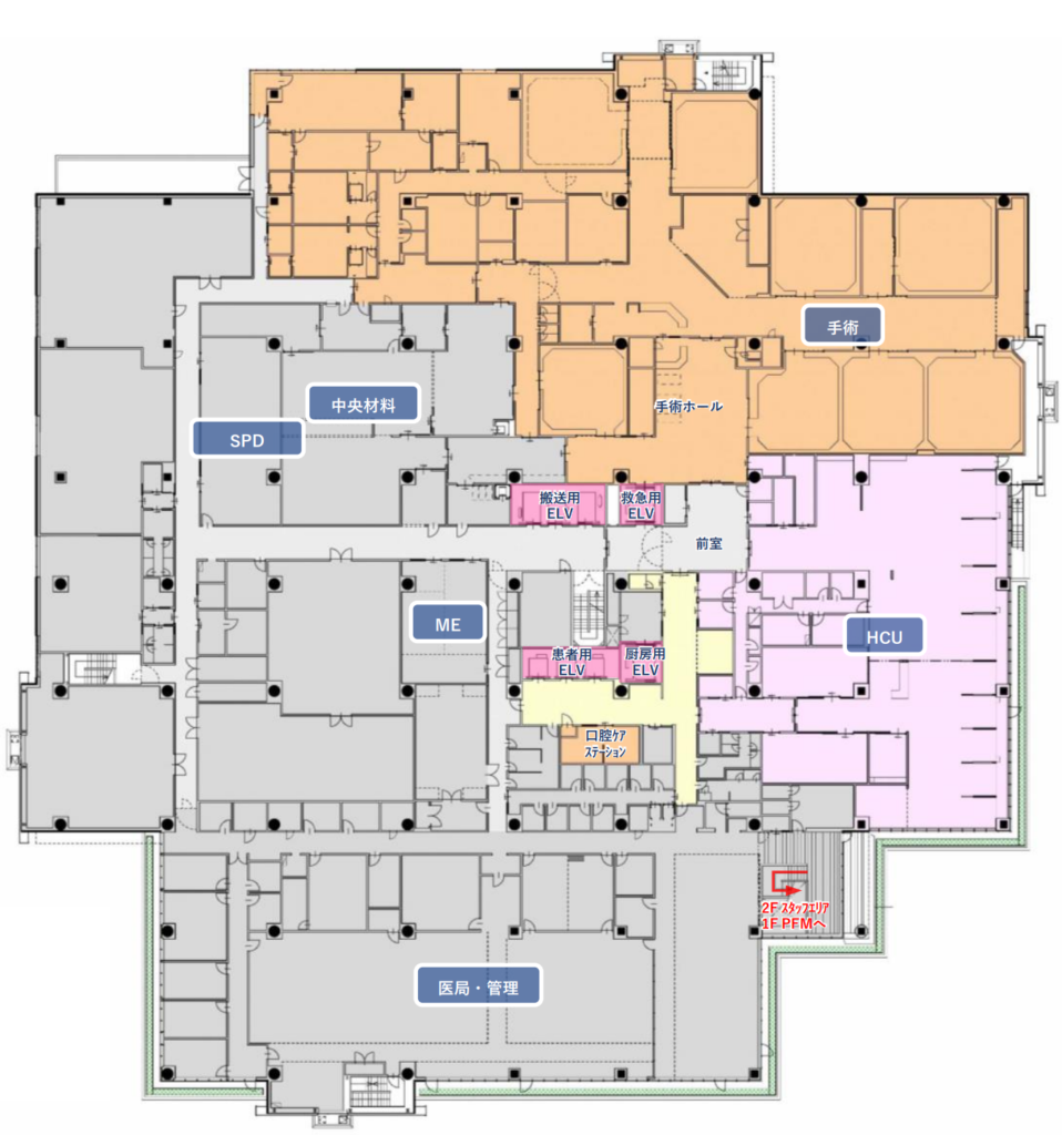 川西市立総合医療センター3階平面図　手術エリア・HCU
