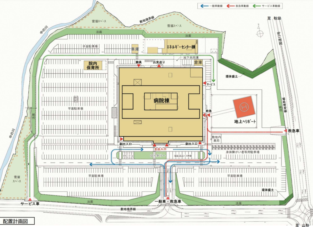 新たな県立新庄病院の配置計画図