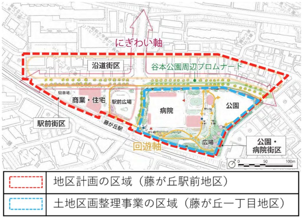 オープンスペース、病
院、駅前の商業等が連携した、藤が丘らしい駅前拠点の形成